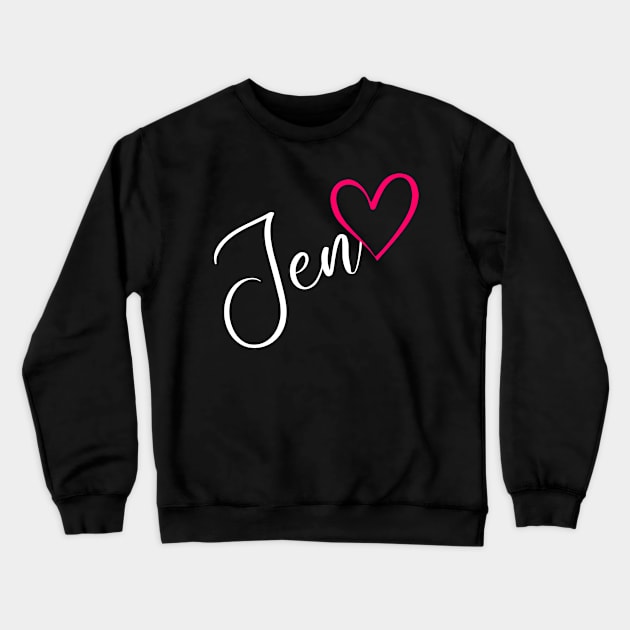 Jen Name Calligraphy Pink Heart Crewneck Sweatshirt by xsylx